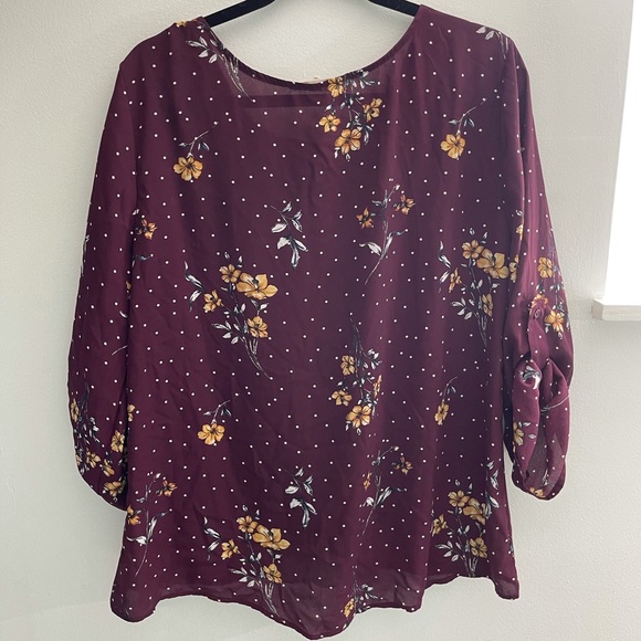 Burgundy blouse with yellow flowers - Picture 2 of 9